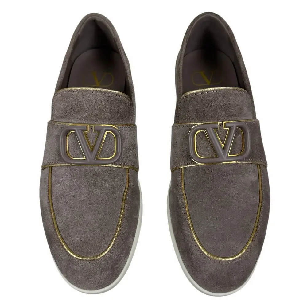 Valentino Garavani Leisure Flows Split Vlogo Suede Loafer Taupe Size 38.5